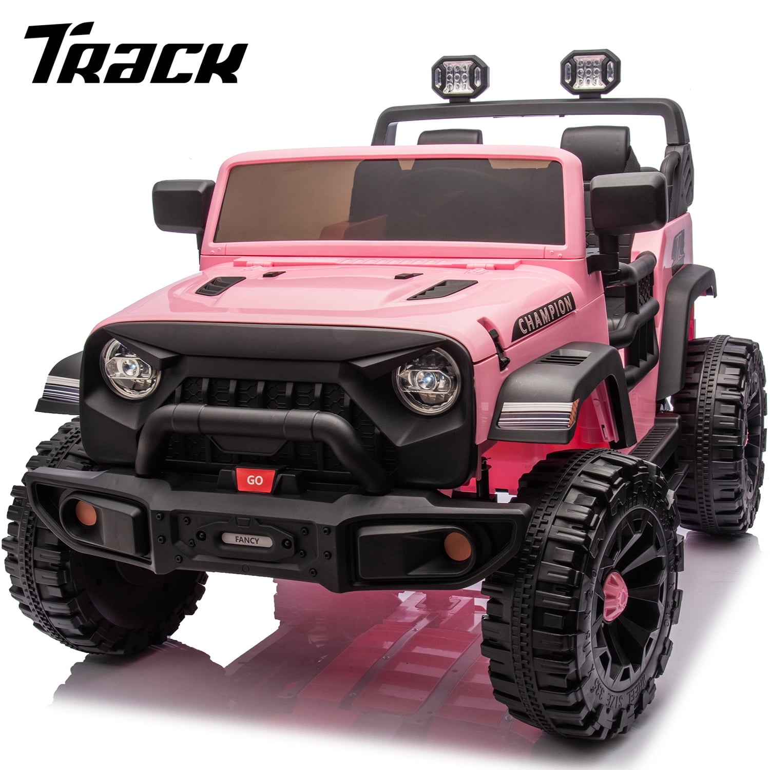 Track 7 24V Ride on Truck, 2 Seater Ride On Toy Car for Big Kids, 19.7" Large Wide Seat, 4WD Electric Truck Car with Music, Bluetooth, Light and Searchlight, Max Speed 4.35 mph, Black