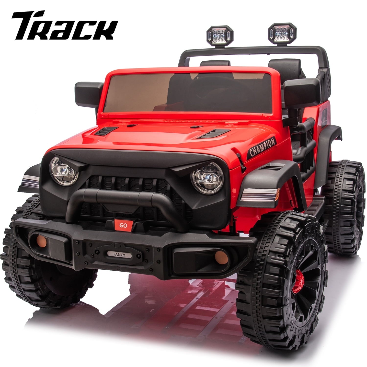 Track 7 24V Ride on Truck, 2 Seater Ride On Toy Car for Big Kids, 19.7" Large Wide Seat, 4WD Electric Truck Car with Music, Bluetooth, Light and Searchlight, Max Speed 4.35 mph, Black