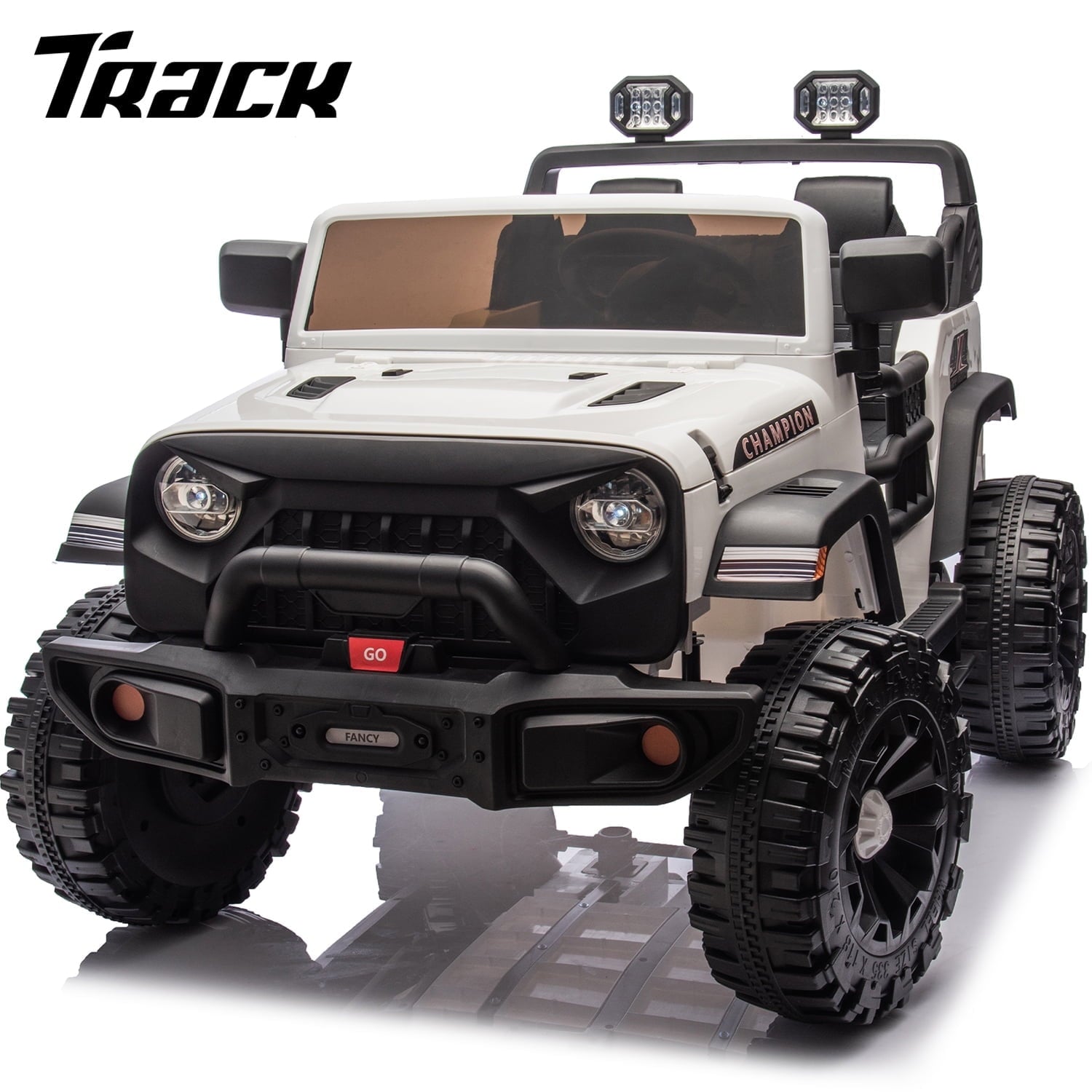Track 7 24V Ride on Truck, 2 Seater Ride On Toy Car for Big Kids, 19.7" Large Wide Seat, 4WD Electric Truck Car with Music, Bluetooth, Light and Searchlight, Max Speed 4.35 mph, Black