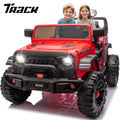 Track Seven  24V Ride on Truck, 2 Seater Ride On Toy Car for Big Kids, 19.7" Large Wide Seat, 4WD Electric Truck Car with Music, Bluetooth, Light and Searchlight, Max Speed 4.35 mph, Red