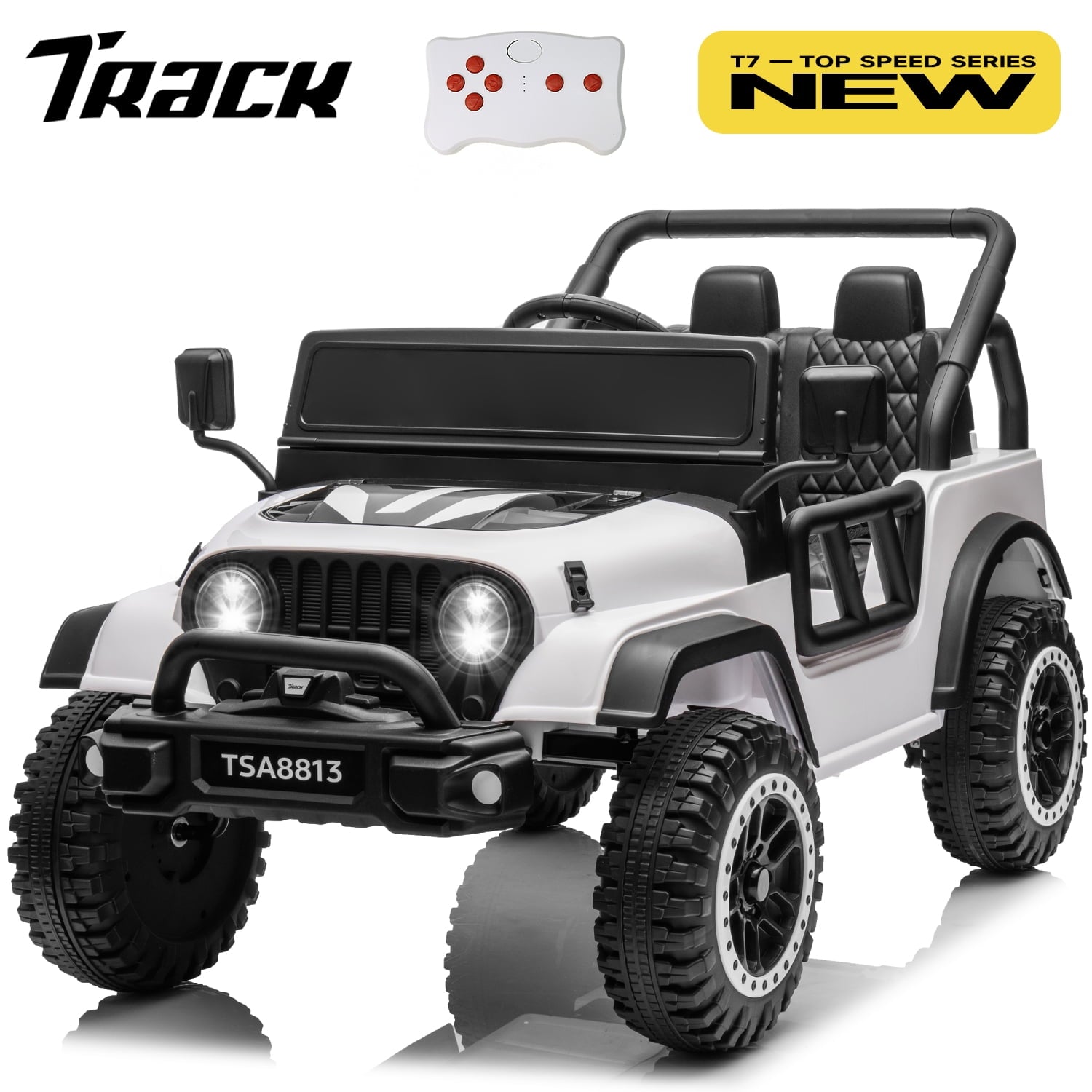 Track 7 24V Ride on Truck, Electric Car for Boys Girls Age 3+, Ride on Car with Remote Control, Music, Bluetooth, Spring Suspension, Max Speed 5 mph, Blue