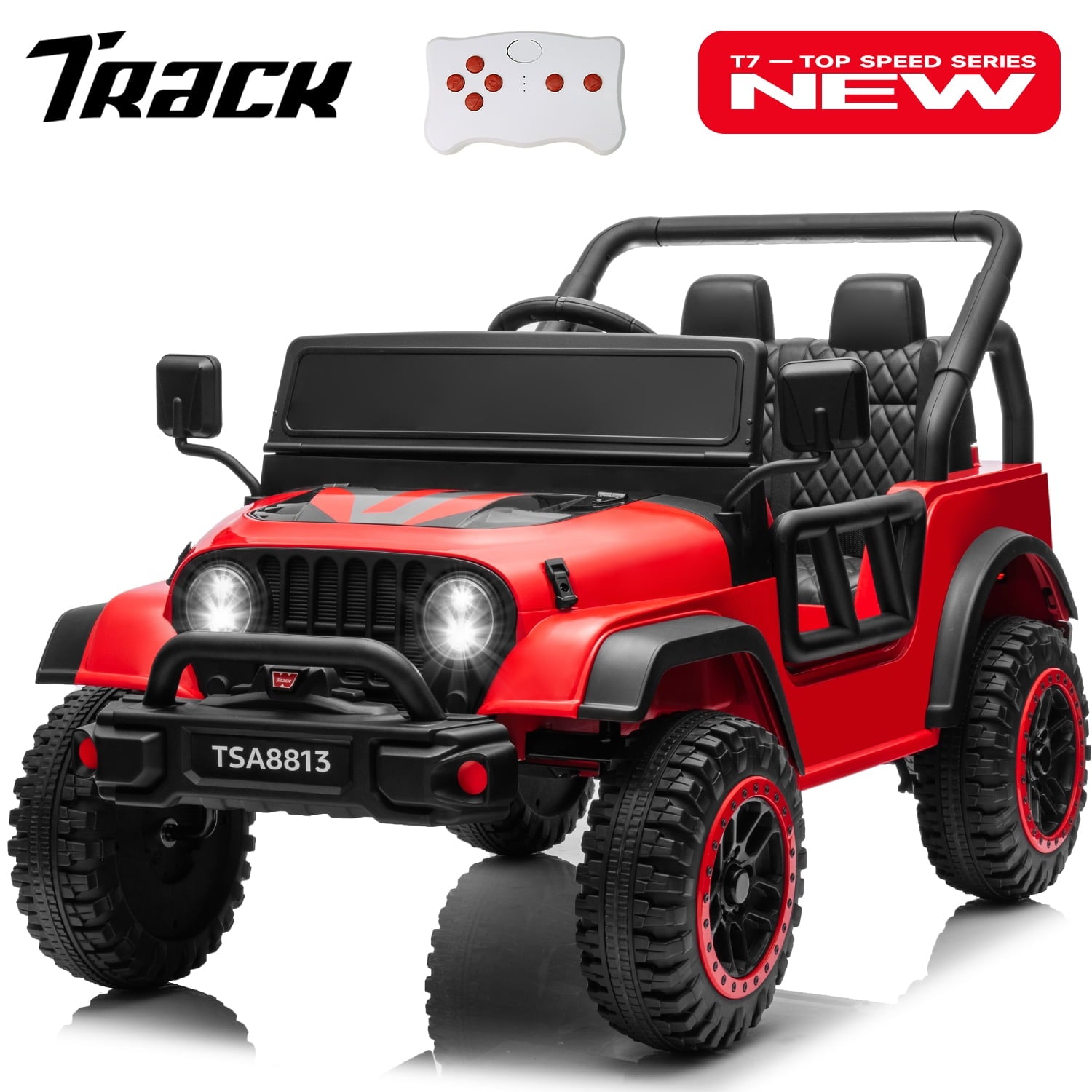 Track 7 24V Ride on Truck, Electric Car for Boys Girls Age 3+, Ride on Car with Remote Control, Music, Bluetooth, Spring Suspension, Max Speed 5 mph, Blue