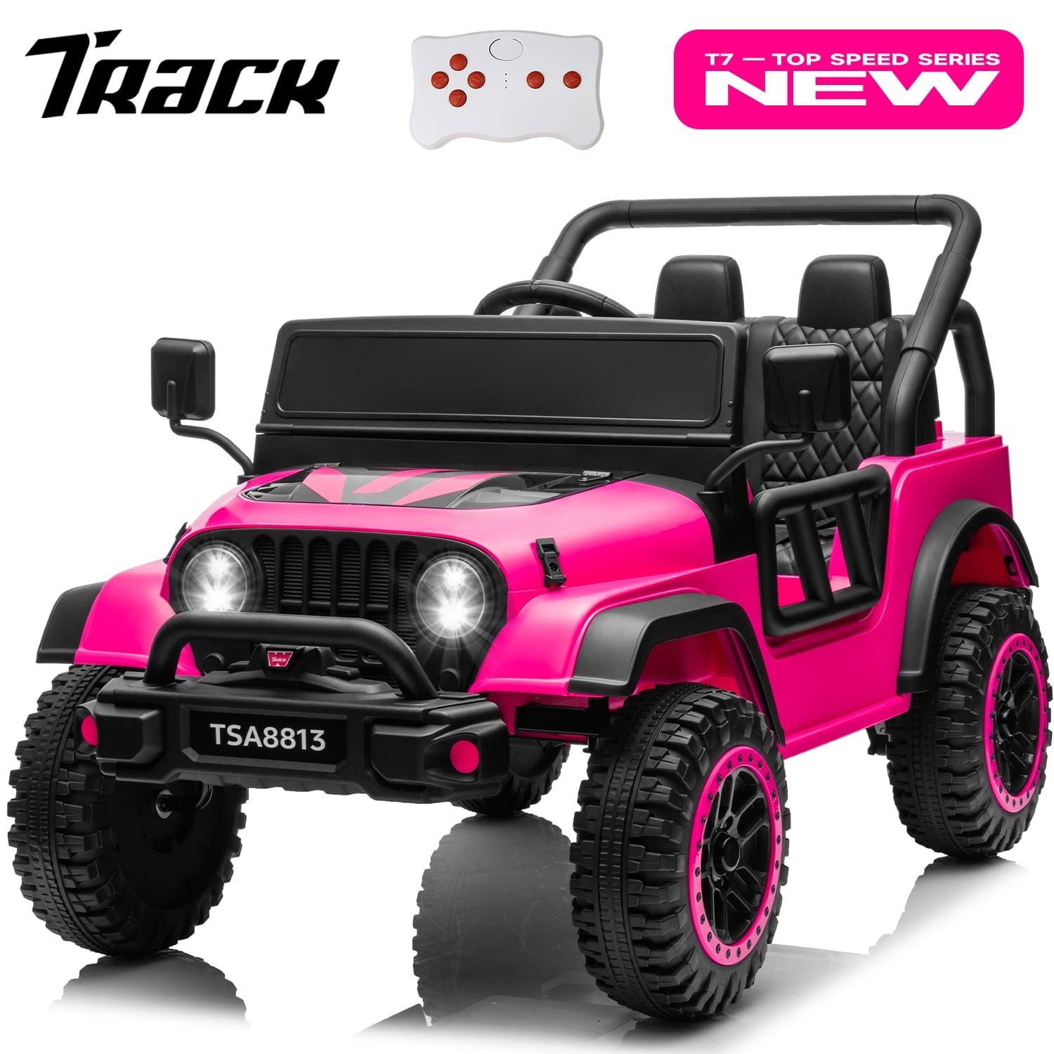 Track 7 24V Ride on Truck, Electric Car for Boys Girls Age 3+, Ride on Car with Remote Control, Music, Bluetooth, Spring Suspension, Max Speed 5 mph, Blue