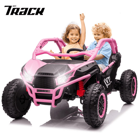 Track Seven 24V Ride on UTV, 2-Seater Ride on Car, 20" Width Seat, 4.97 mph Speed, 400W Motor, Remote Control, Bluetooh, MP3, LED Lights, Rear Storage, Off-Road Electric Car for Boys Girls Age 3+, Pink