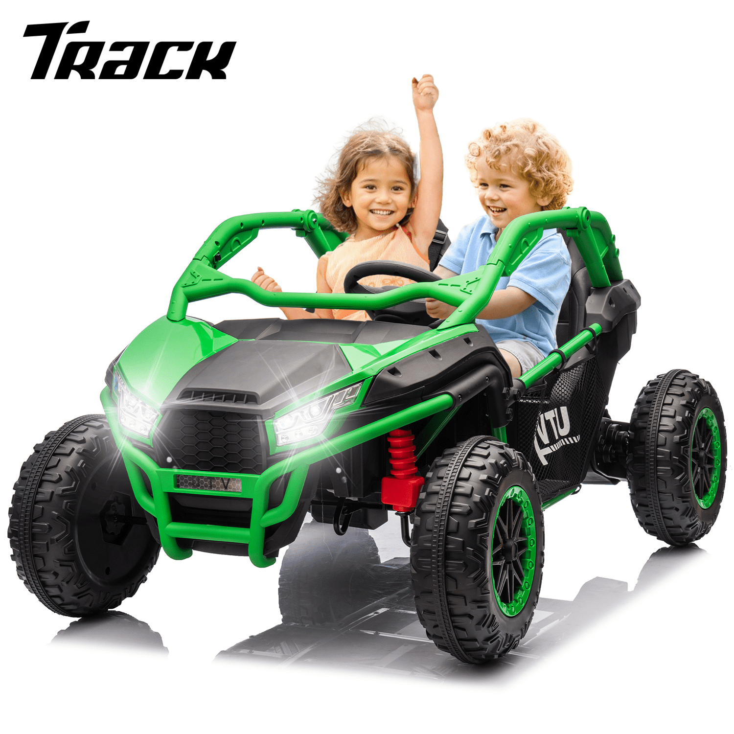 Track 7 24V Ride on UTV, 2-Seater Ride on Car, 20" Width Seat, 4.97 mph Speed, 400W Motor, Remote Control, Bluetooh, MP3, LED Lights, Rear Storage, Off-Road Electric Car for Boys Girls Age 3+, Blue