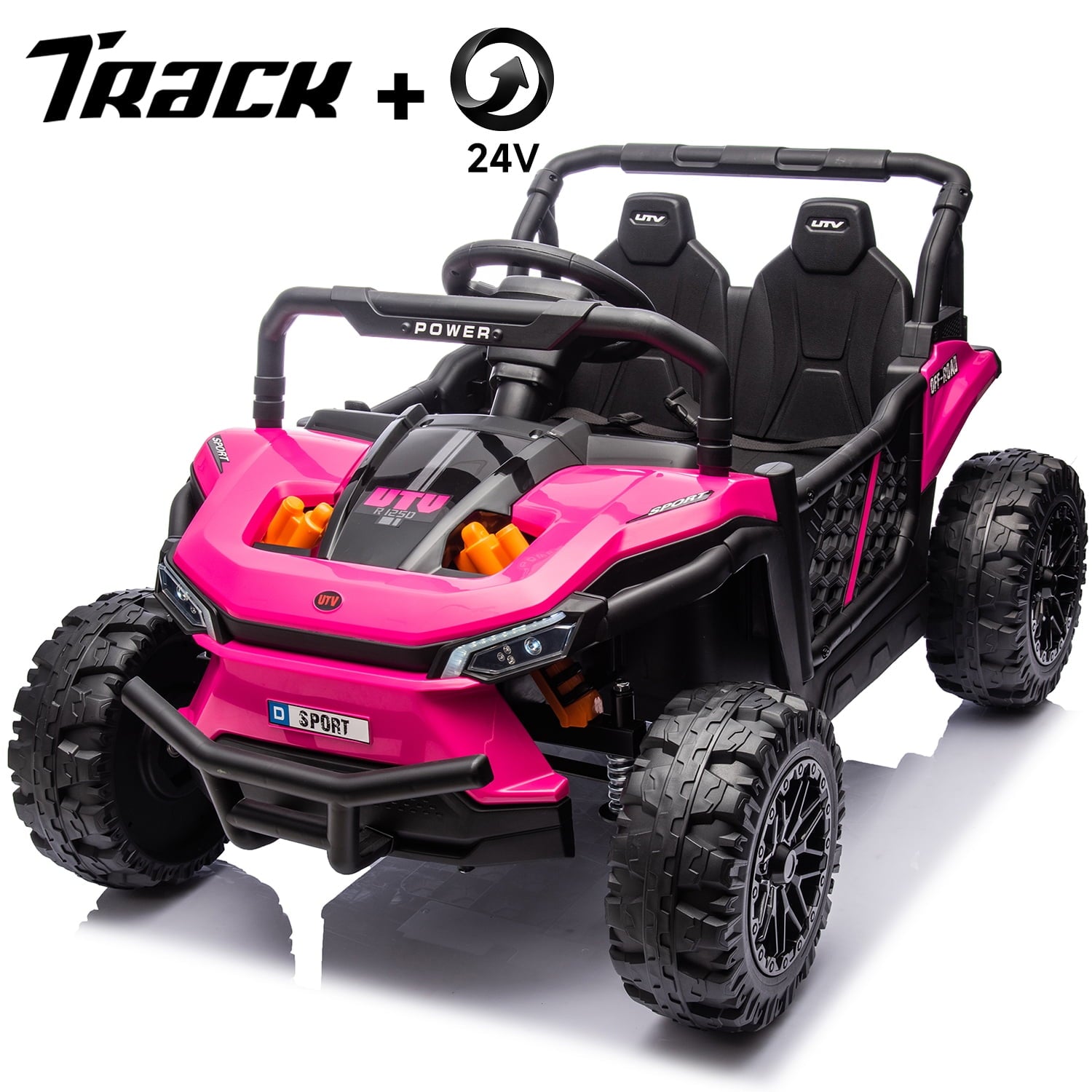 Track 7 24V Ride on UTV, Kids Ride on Car with Remote Control, Off-Road Electric UTV, 20" Large Seat, Bluetooth, LED Lights, Rear Storage, Early Education, Electric Car for Kids Age 3+, White