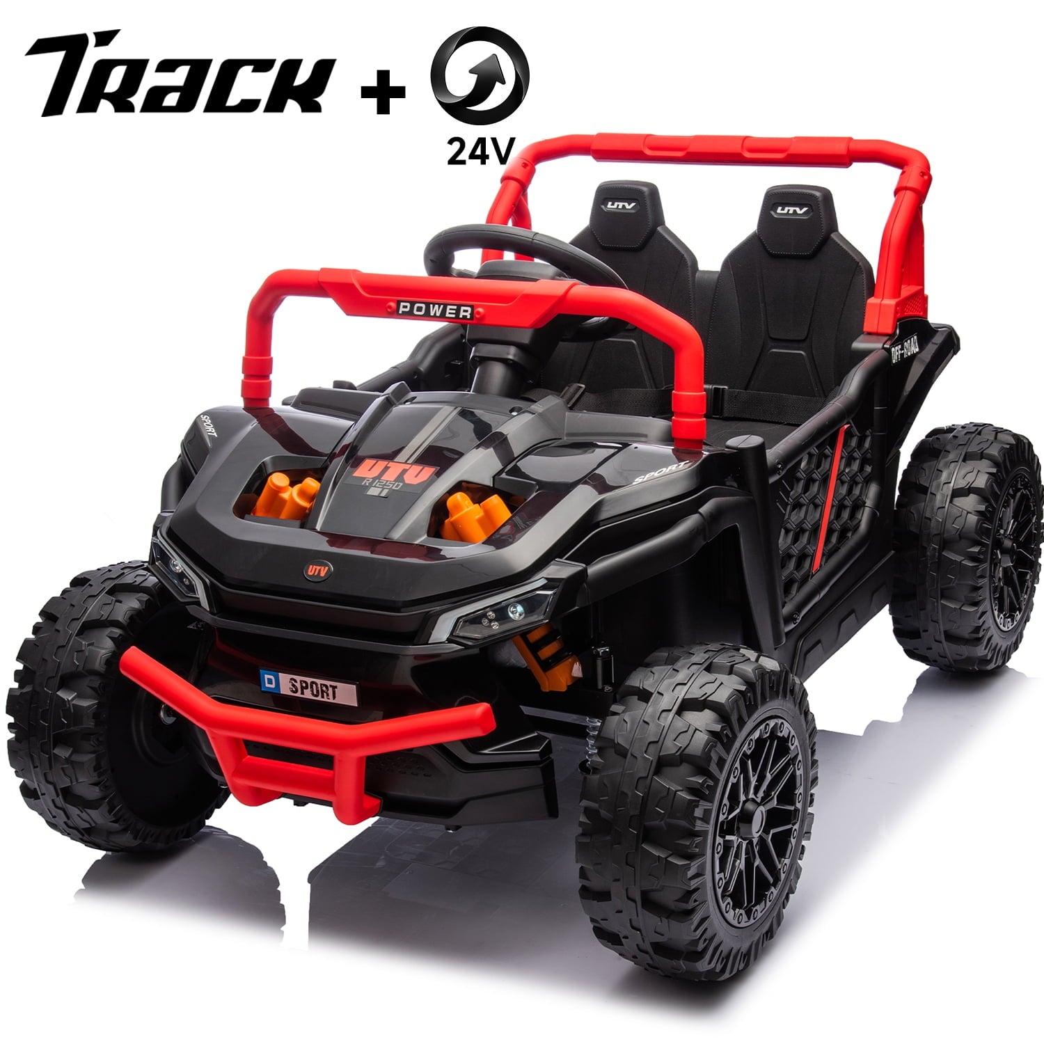Track 7 24V Ride on UTV, Kids Ride on Car with Remote Control, Off-Road Electric UTV, 20" Large Seat, Bluetooth, LED Lights, Rear Storage, Early Education, Electric Car for Kids Age 3+, Pink