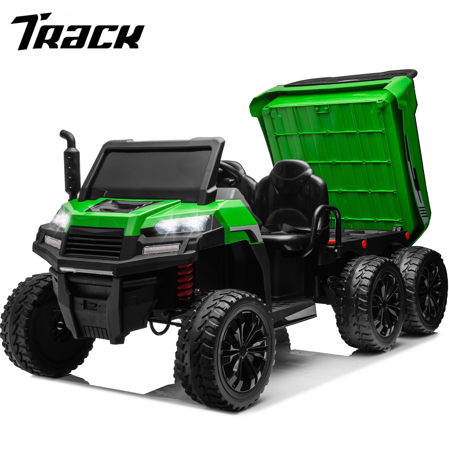Track 7 24V Ride on Car, 2-Seater Ride On Dump Truck, 6 Wheels Electric Car with Remote Control, Music, Shift Lever, off-Road Ride on UTV, White