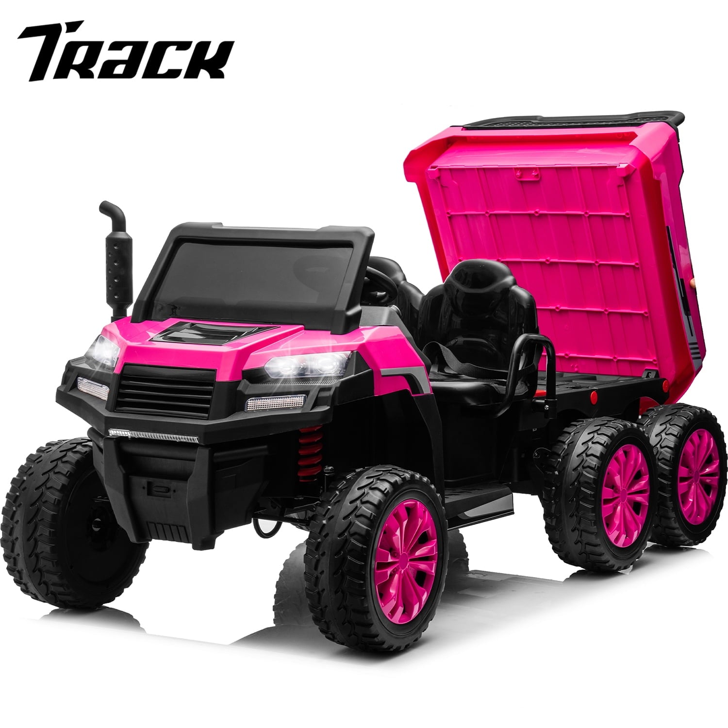 Track 7 24V Ride on Car, 2-Seater Ride On Dump Truck, 6 Wheels Electric Car with Remote Control, Music, Shift Lever, off-Road Ride on UTV, White