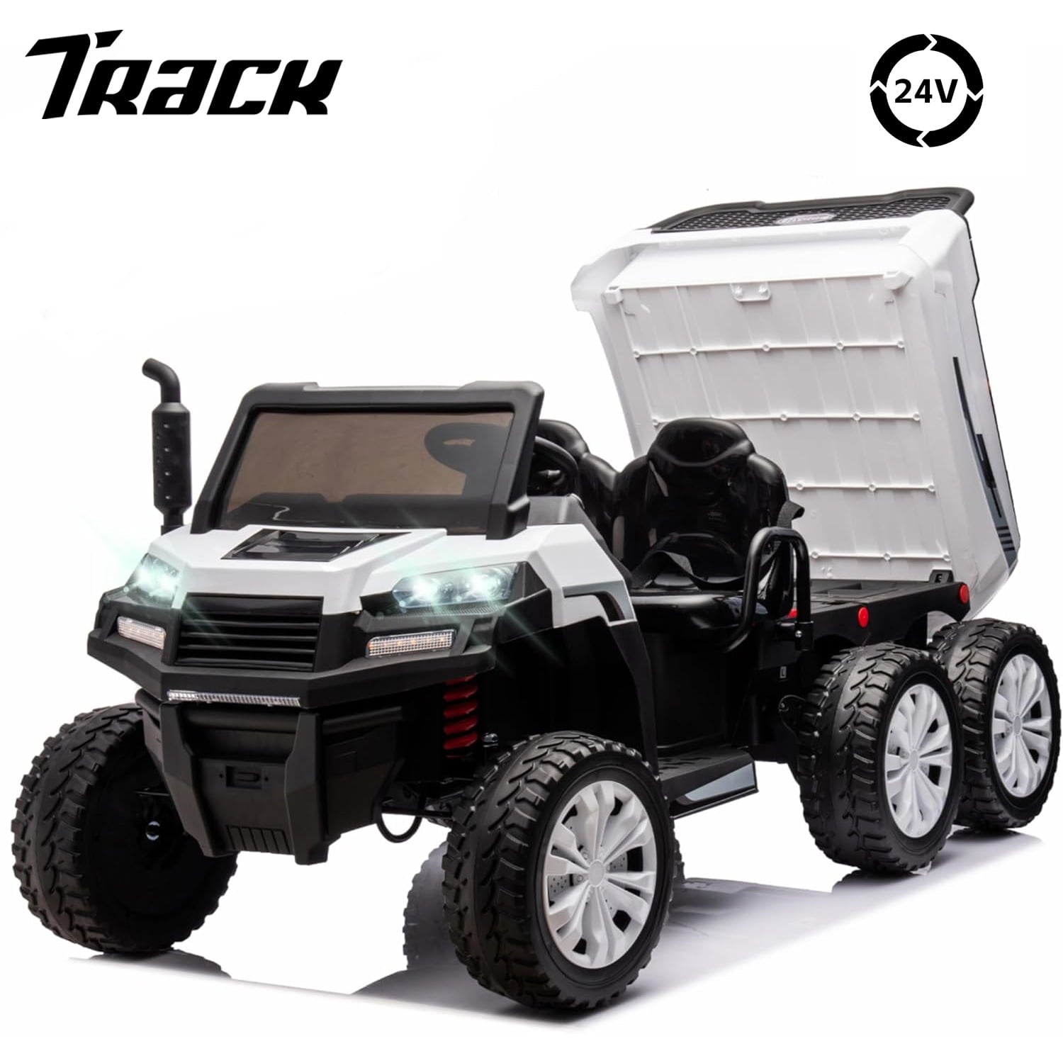 Track 7 24V Ride on Car, 2-Seater Ride On Dump Truck, 6 Wheels Electric Car with Remote Control, Music, Shift Lever, off-Road Ride on UTV, Pink