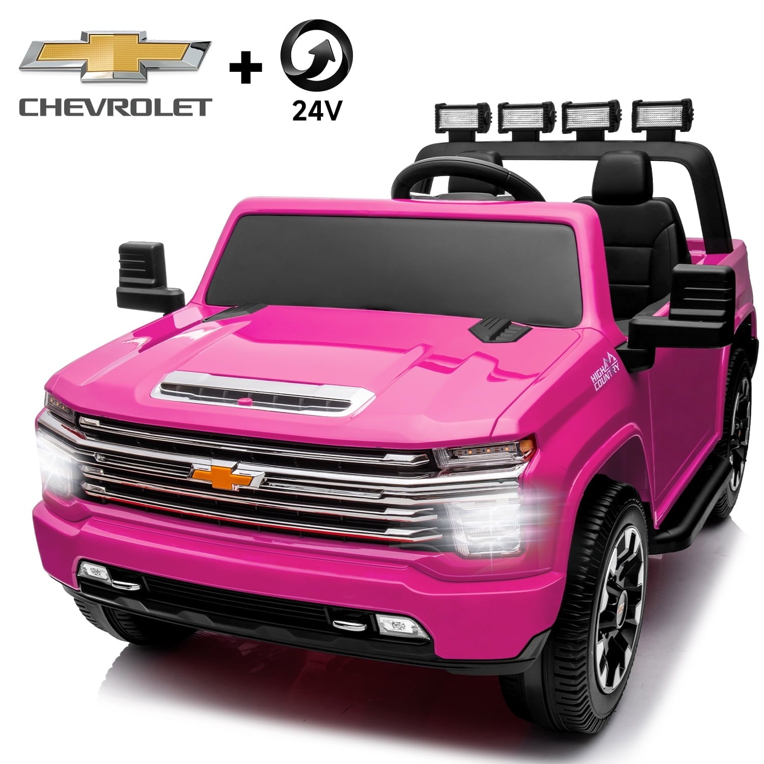Track Seven 24V Ride on Car, Licensed Silverado HD 2 Seater Electric Car for Boys Girls Age 3+, 24V Ride on Truck w/Remote Control, Music, ABC, White