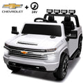 Track Seven 24V Ride on Car, Licensed Silverado HD 2 Seater Electric Car for Boys Girls Age 3+, 24V Ride on Truck w/Remote Control, Music, ABC, White