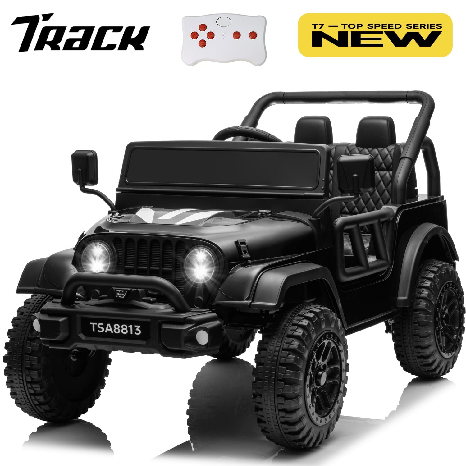 Track 7 24V Ride on Truck, Electric Car for Boys Girls Age 3+, Ride on Car with Remote Control, Music, Bluetooth, Spring Suspension, Max Speed 5 mph, Blue