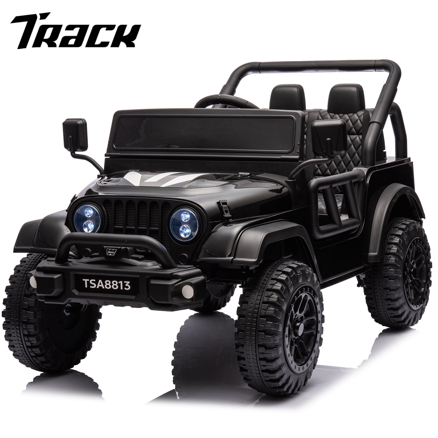 Track 7 24V Ride on Truck, Electric Car for Boys Girls, Ride on Car with Remote Control, Music, Bluetooth, Lights, Spring Suspension, Blue