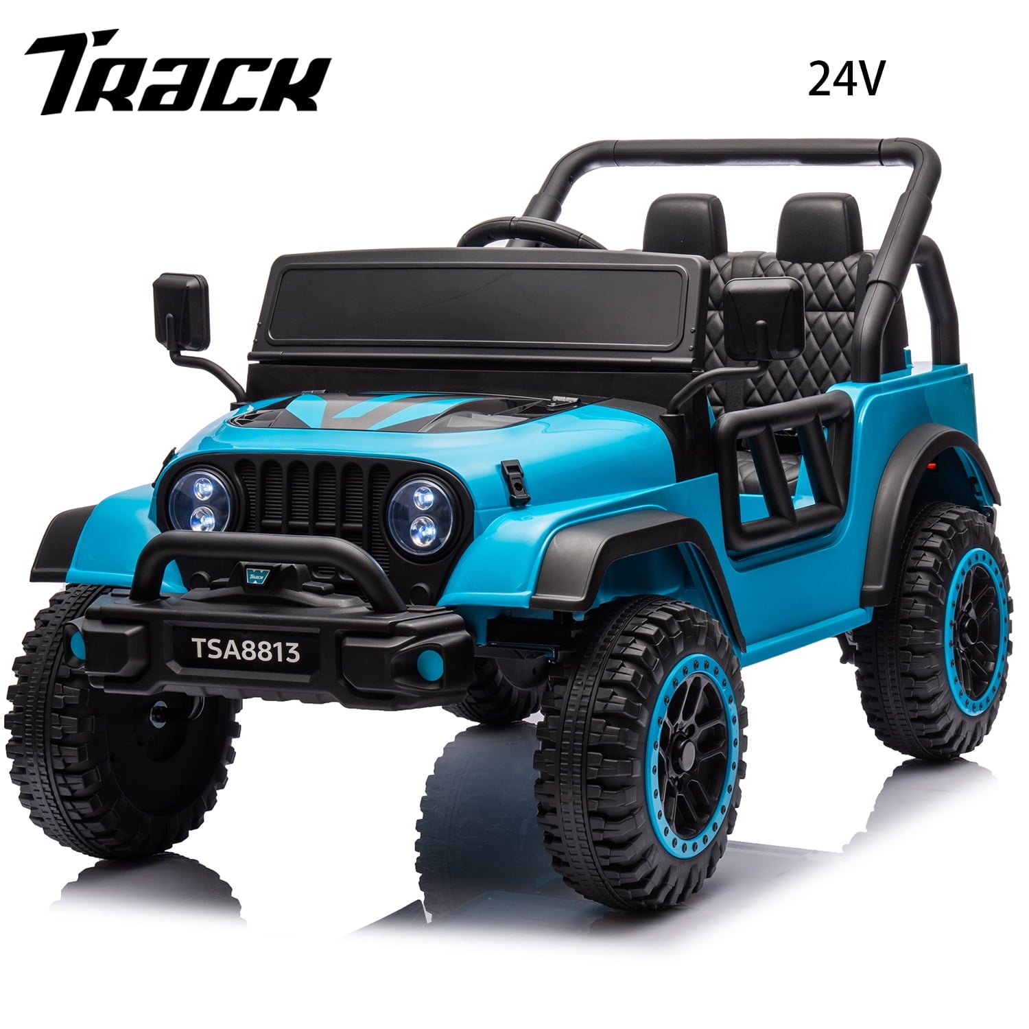 Track 7 24V Ride on Truck, Electric Car for Boys Girls, Ride on Car with Remote Control, Music, Bluetooth, Lights, Spring Suspension, Blue