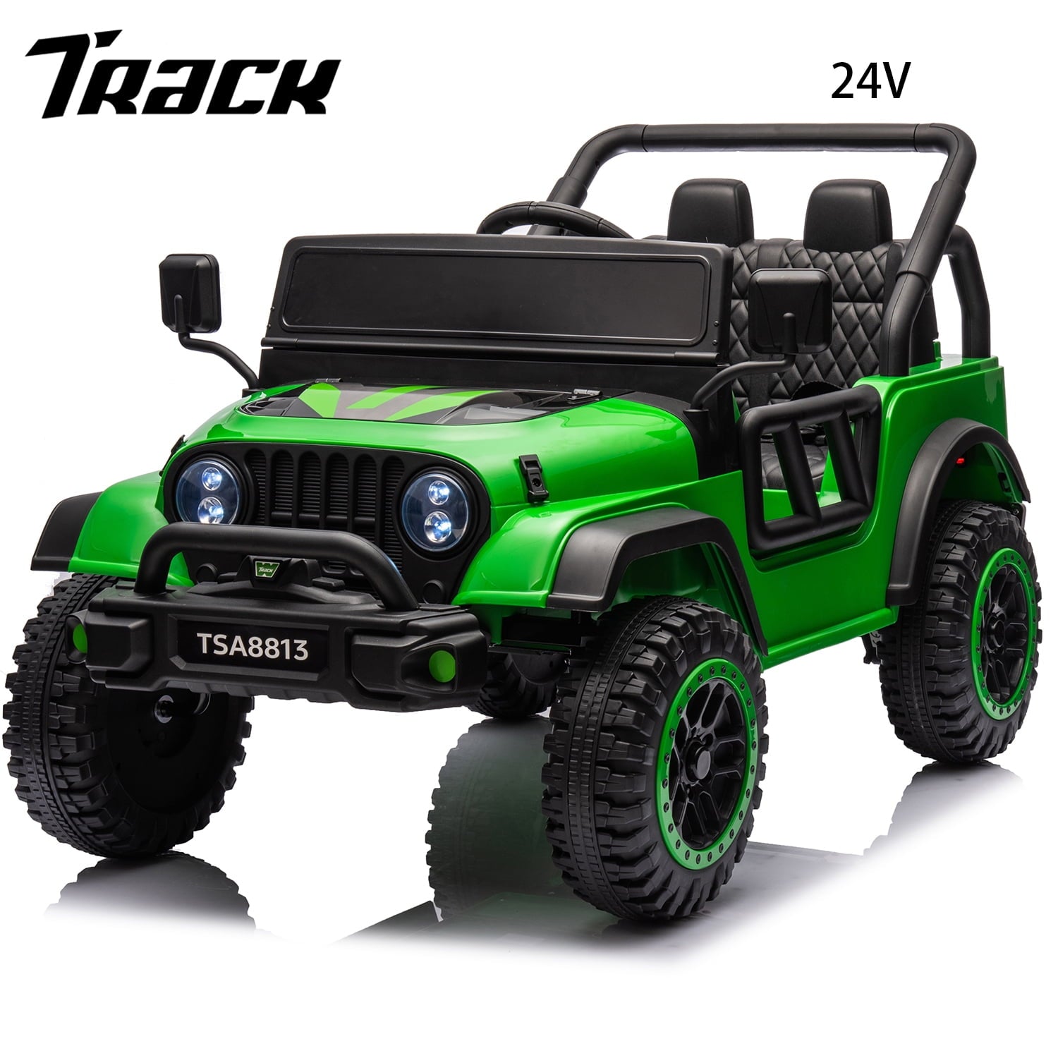 Track 7 24V Ride on Truck, Electric Car for Boys Girls, Ride on Car with Remote Control, Music, Bluetooth, Lights, Spring Suspension, Blue
