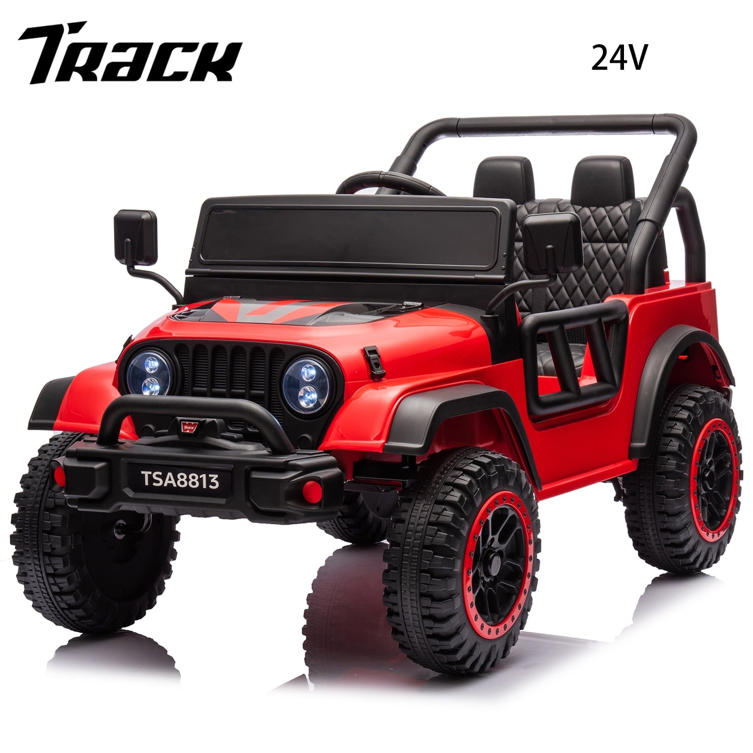 Track 7 24V Ride on Truck, Electric Car for Boys Girls, Ride on Car with Remote Control, Music, Bluetooth, Lights, Spring Suspension, Blue