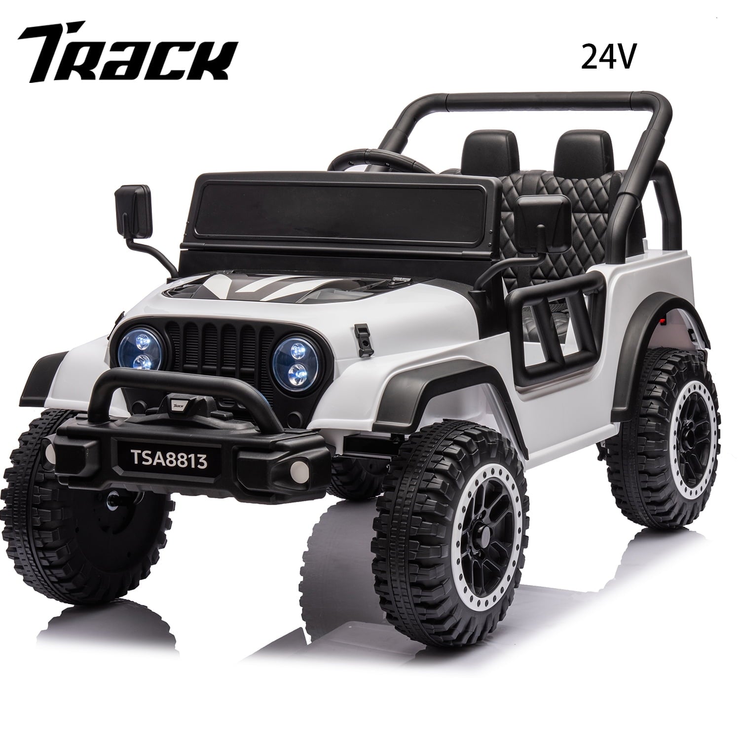 Track 7 24V Ride on Truck, Electric Car for Boys Girls, Ride on Car with Remote Control, Music, Bluetooth, Lights, Spring Suspension, Blue