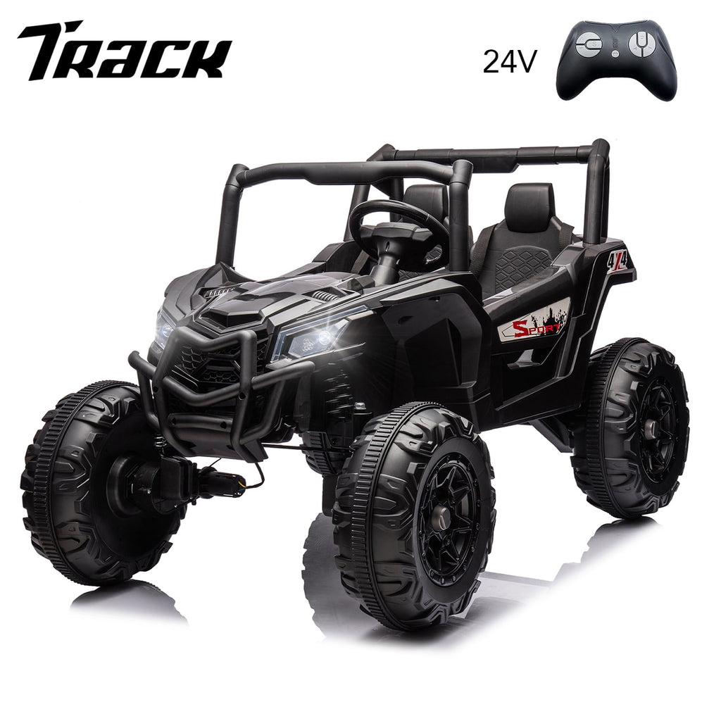 Track 7 24V Ride on UTV, 2-Seater Ride on Car with Remote Control, Music, 2 Speed, Key Start, 4x4 Ride on Off-Road Truck, Black