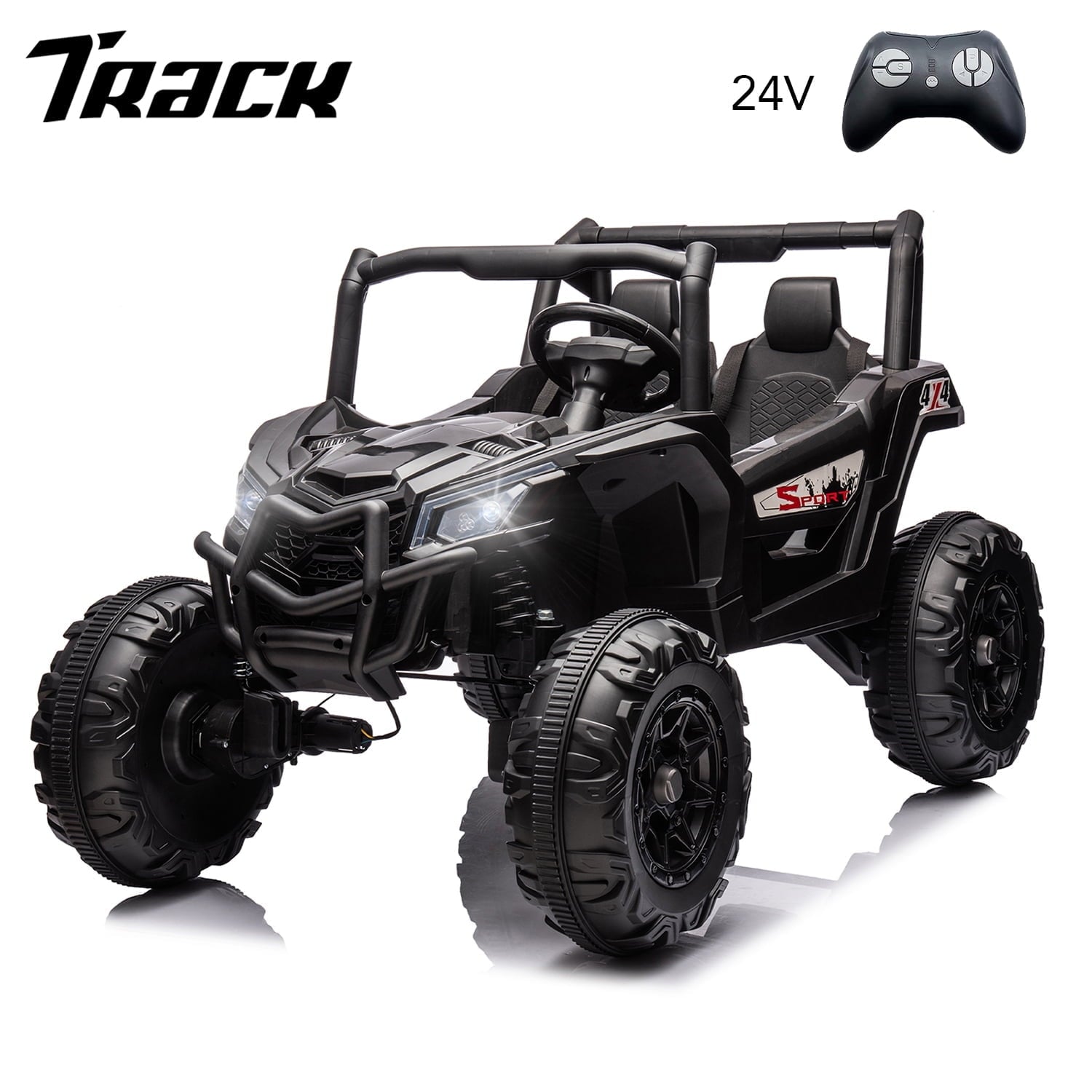 Track 7 24V Ride on UTV, 2-Seater Ride on Car with Remote Control, Music, 2 Speed, Key Start, 4x4 Ride on Off-Road Truck, Blue