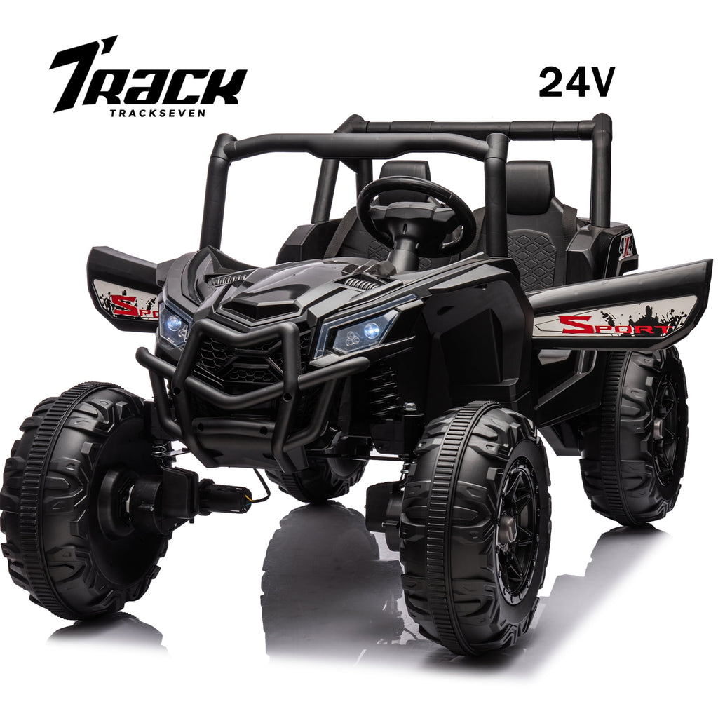 Track 7 24V Ride on UTV, 2-Seater Ride on Car with Remote Control, Music, 2 Speed, Key Start, 4x4 Ride on Off-Road Truck, Black