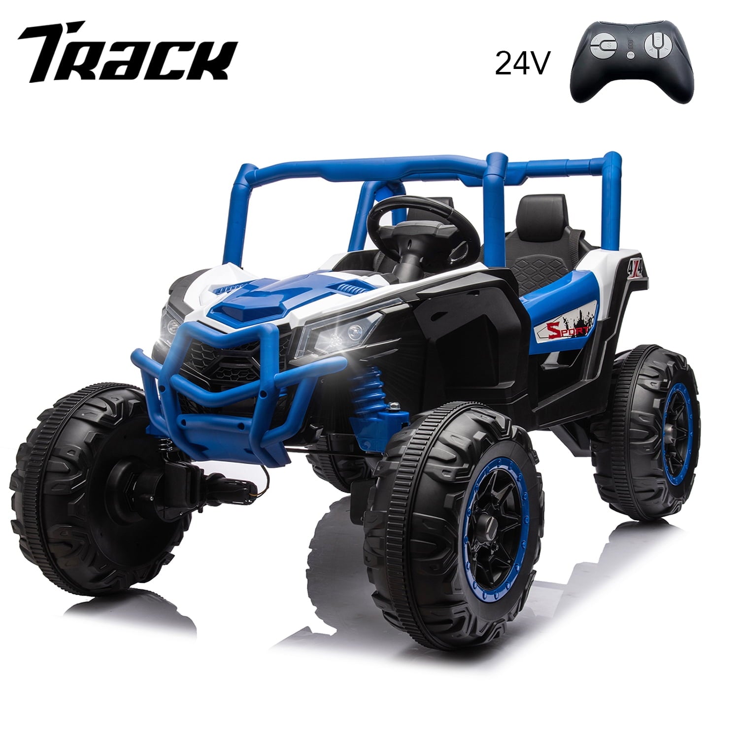 Track 7 24V Ride on UTV, 2-Seater Ride on Car with Remote Control, Music, 2 Speed, Key Start, 4x4 Ride on Off-Road Truck, Black