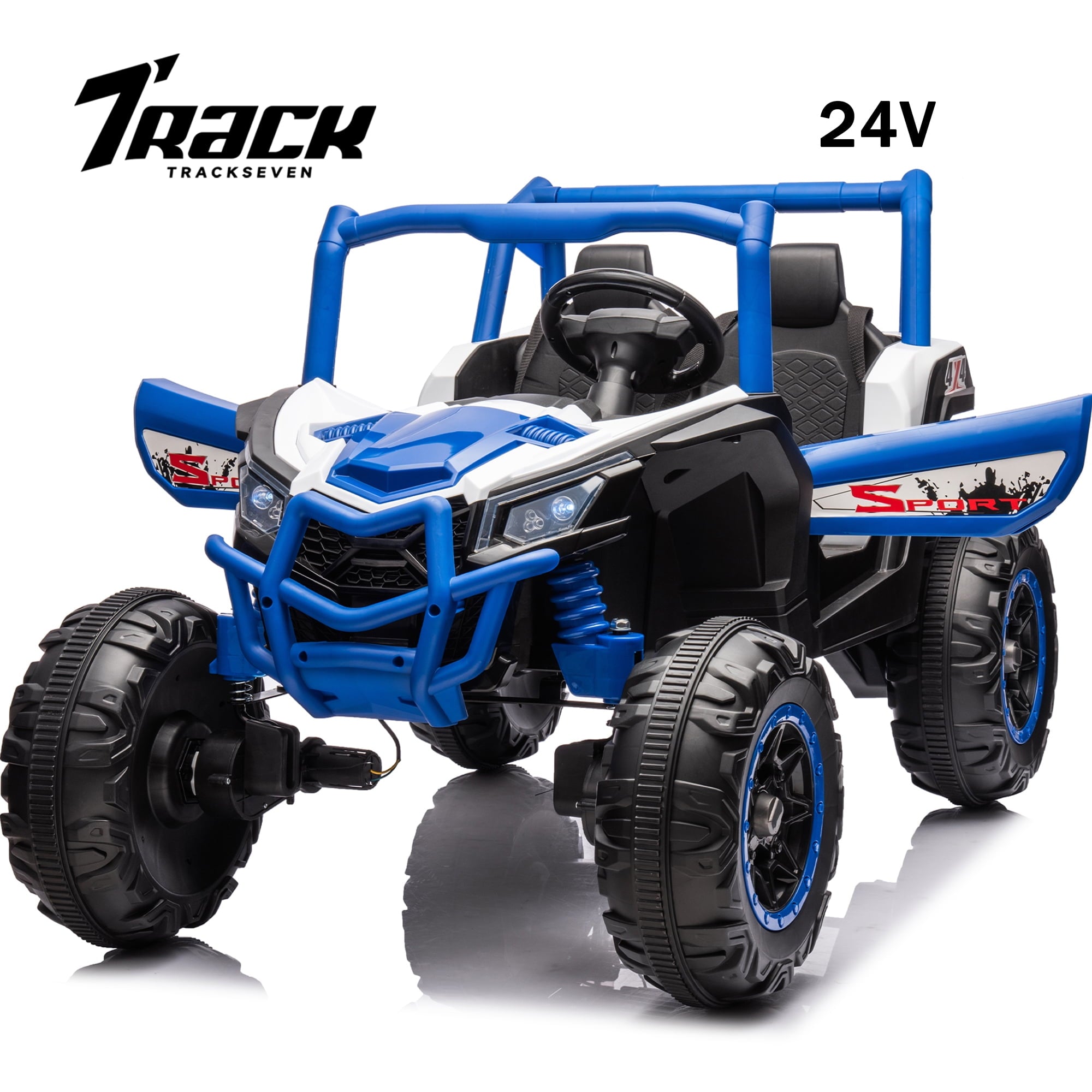 Track 7 24V Ride on UTV, 2-Seater Ride on Car with Remote Control, Music, 2 Speed, Key Start, 4x4 Ride on Off-Road Truck, Black