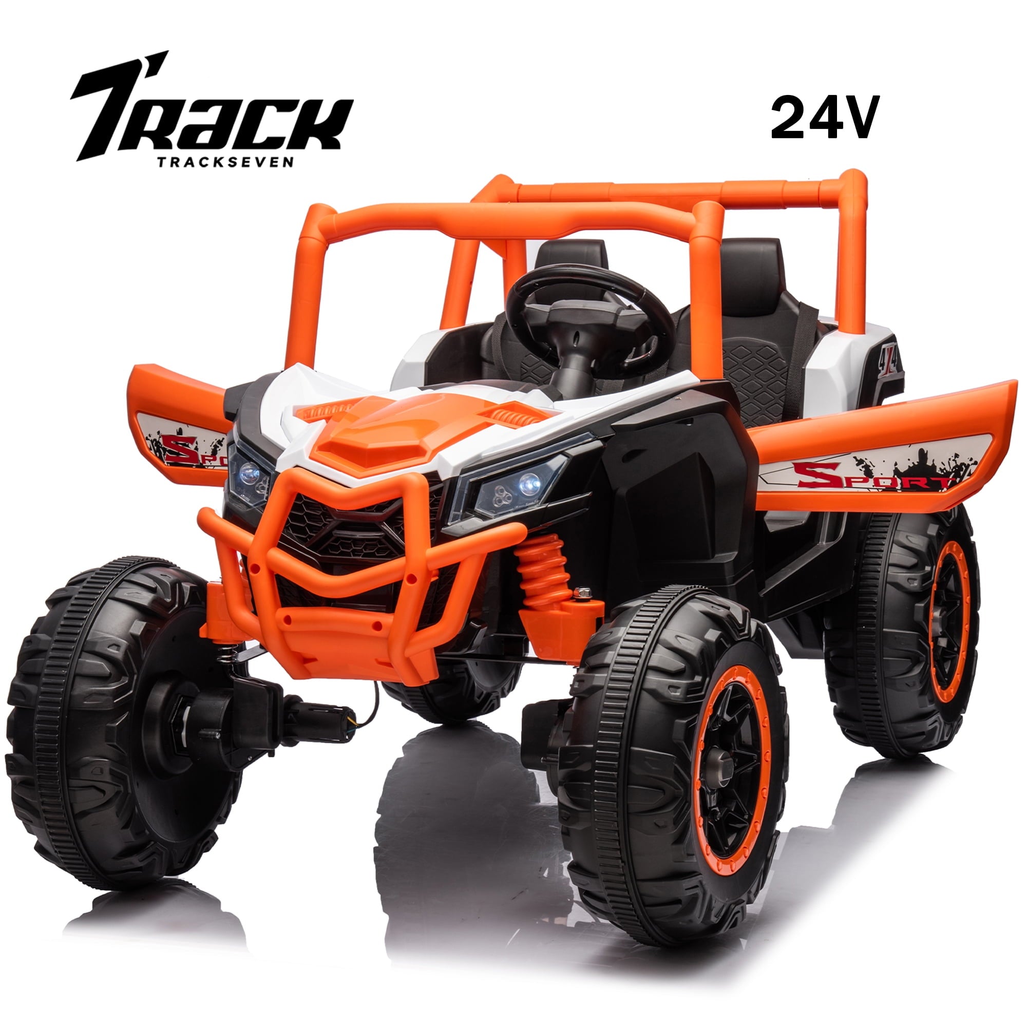 Track 7 24V Ride on UTV, 2-Seater Ride on Car with Remote Control, Music, 2 Speed, Key Start, 4x4 Ride on Off-Road Truck, Black
