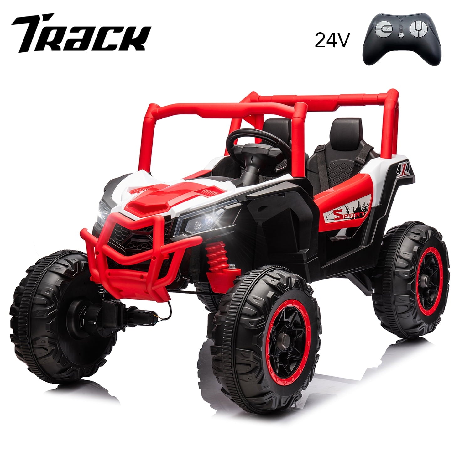 Track 7 24V Ride on UTV, 2-Seater Ride on Car with Remote Control, Music, 2 Speed, Key Start, 4x4 Ride on Off-Road Truck, Black