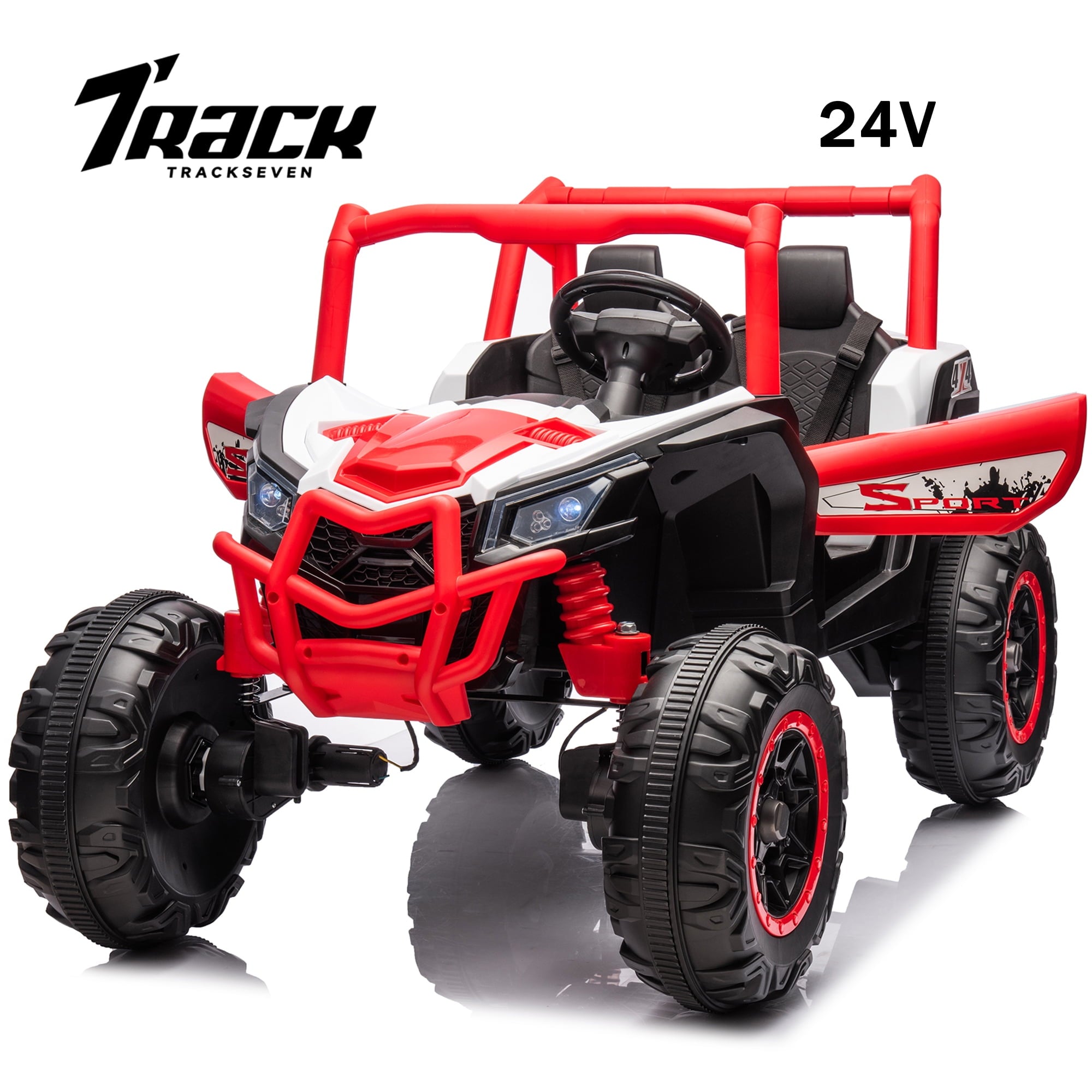 Track 7 24V Ride on UTV, 2-Seater Ride on Car with Remote Control, Music, 2 Speed, Key Start, 4x4 Ride on Off-Road Truck, Black