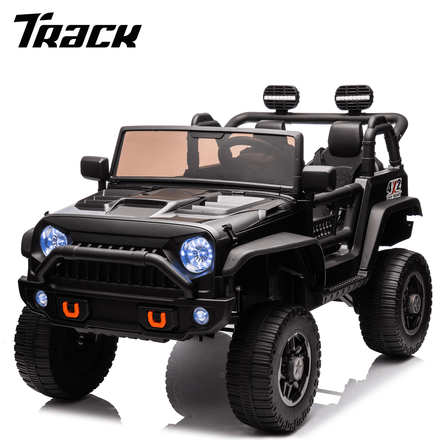 Track 7 24V Two-Seater Kids Ride-On Truck, Parents Control, 4WD Suspension, LED/MP3/Bluetooth, 2 Seat Belts, Ages 3+, Purple