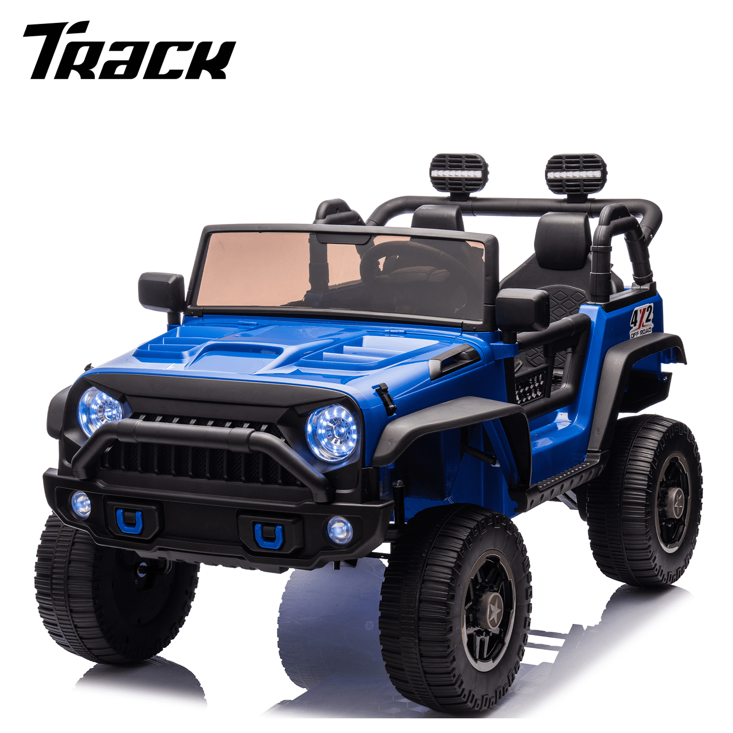 Track 7 24V Two-Seater Kids Ride-On Truck, Parents Control, 4WD Suspension, LED/MP3/Bluetooth, 2 Seat Belts, Ages 3+, Purple