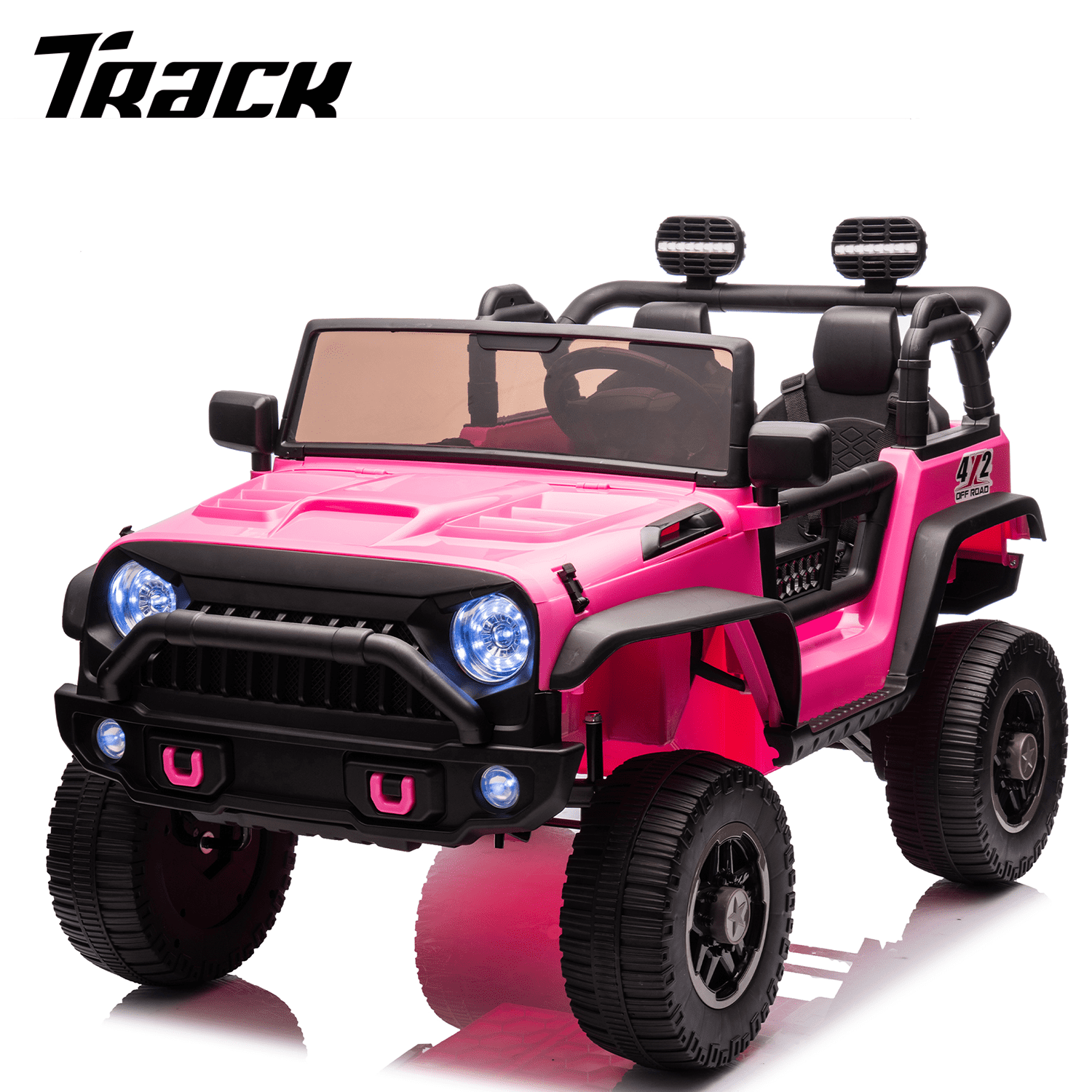 Track 7 24V Two-Seater Kids Ride-On Truck, Parents Control, 4WD Suspension, LED/MP3/Bluetooth, 2 Seat Belts, Ages 3+, Purple