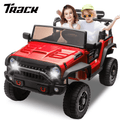 Track 7 24V Two-Seater Kids Ride-On Truck, Parents Control, 4WD Suspension, LED/MP3/Bluetooth, 2 Seat Belts, Ages 3+, Red