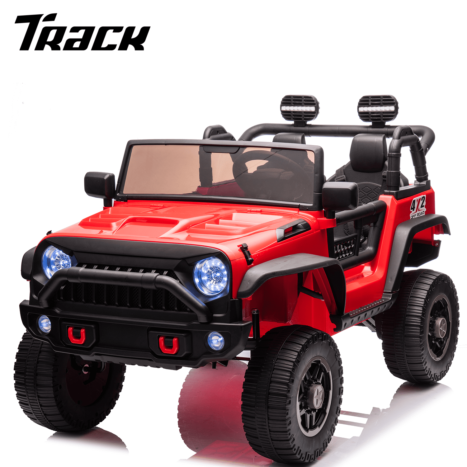Track 7 24V Two-Seater Kids Ride-On Truck, Parents Control, 4WD Suspension, LED/MP3/Bluetooth, 2 Seat Belts, Ages 3+, Purple