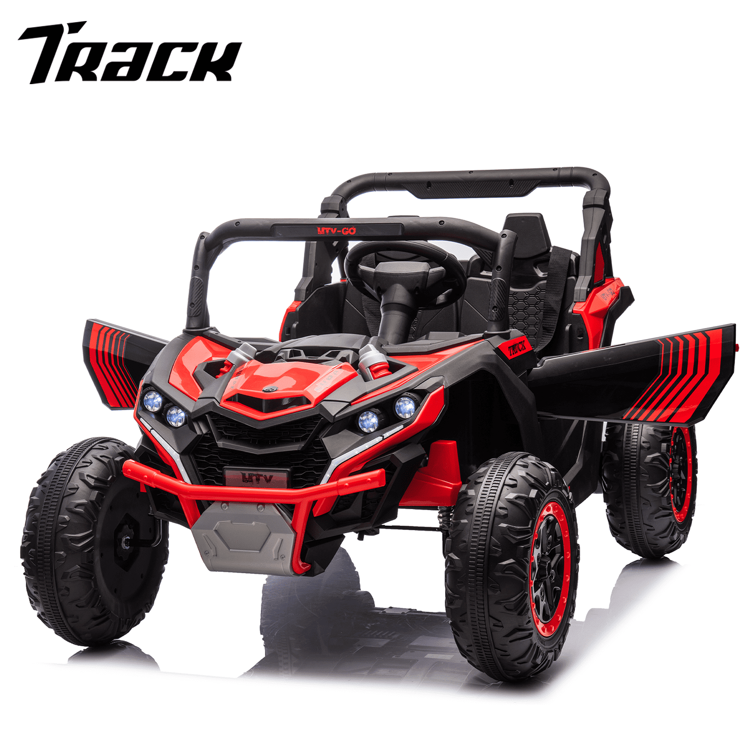 Track 7 24V Two-Seater Kids Ride On UTV W/Parents Remote Control,Four-Wheel Suspension,Slow Start,Anti-collision bar,Storage space,Music,USB,Bluetooth,Volume control,LED lights for Kids 3+, Blue