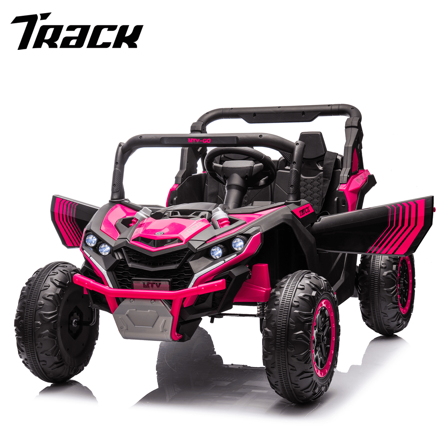 Track 7 24V Two-Seater Kids Ride On UTV W/Parents Remote Control,Four-Wheel Suspension,Slow Start,Anti-collision bar,Storage space,Music,USB,Bluetooth,Volume control,LED lights for Kids 3+, Blue