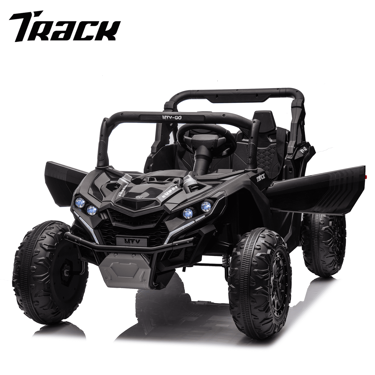 Track 7 24V Two-Seater Kids Ride On UTV W/Parents Remote Control,Four-Wheel Suspension,Slow Start,Anti-collision bar,Storage space,Music,USB,Bluetooth,Volume control,LED lights for Kids 3+, Blue