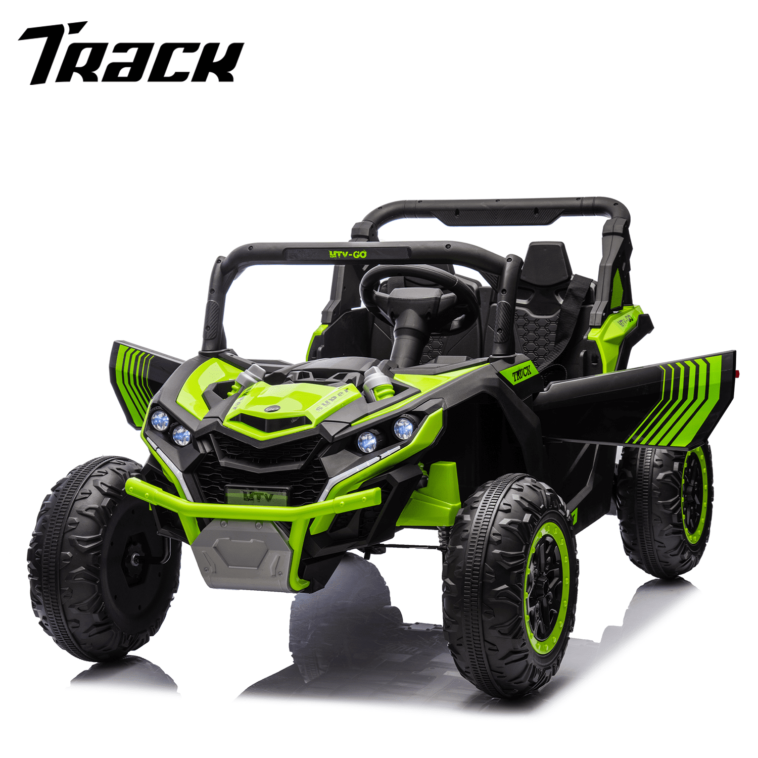 Track 7 24V Two-Seater Kids Ride On UTV W/Parents Remote Control,Four-Wheel Suspension,Slow Start,Anti-collision bar,Storage space,Music,USB,Bluetooth,Volume control,LED lights for Kids 3+, Blue