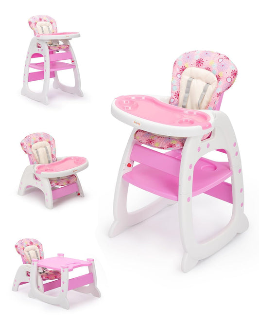 Track Seven 3-in-1 Convertible Baby High Chair for Toddlers, Adjustable Feeding Chair, Detachable Trays , Baby Feeding Chair with Detachable Trays,5-Point Safety Buckle,Pink