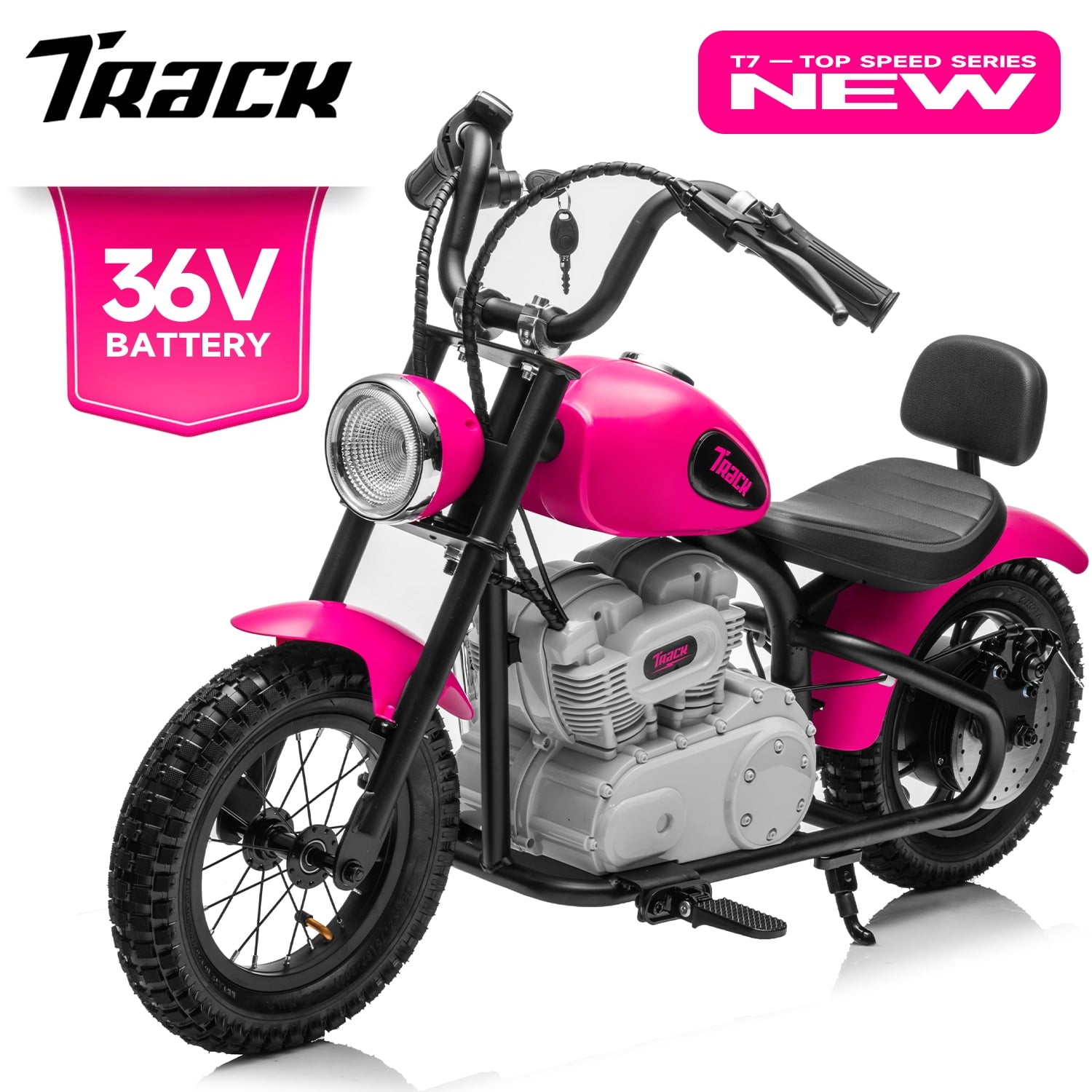 Track 7 36V Electric Dirt Bike for kids, 350W Ride on Motorcycle with Twist Grip Throttle, Hand-Operated Brakes, Key Start, Off-Road Motocross Speed Up to 15 MPH, Age 8+, Pink