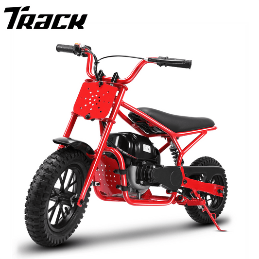 Track Seven 37.7CC 4-Stroke Dirt Mini Bike for Adult & Kids, 1.36HP Gas Powered Off Road Trail Mini Bike, Rear Disc Brakes, Max Load 189 Lb, Safety Features for Ages 6+, Up to 15 MPH, Red