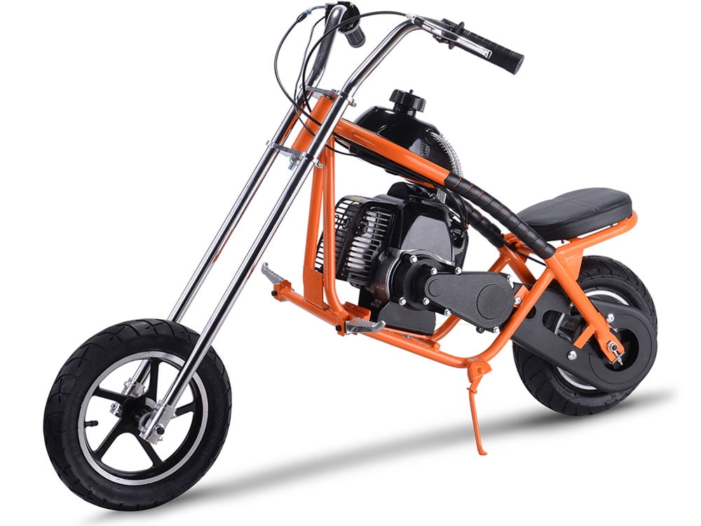 Track 7 49cc 2-Stroke Gas Dirt Bike,Max Speed 25mph,Gas Mini Chopper,Off-Road Gas Motorcycle,Pull Start,Rear Disc Brake,Orange