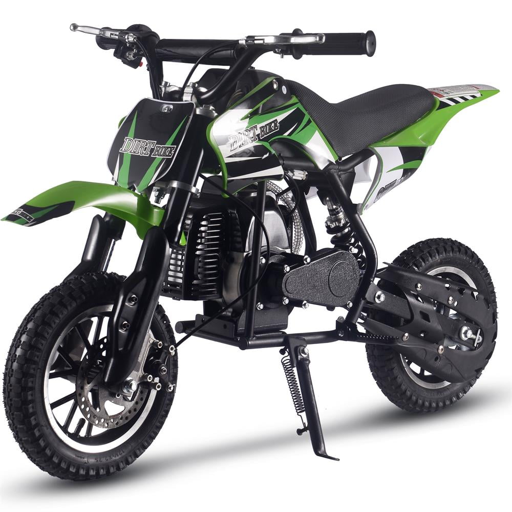Track 7 50CC 2-Stroke Kid Dirt Bike, Off Road Gas Motorcycle, Trail Bike Up to 25Mph, EPA Approved Kids Gas Dirt Bike W/Rear Suspension, Pull Start, Front & Rear Disc Brake, Green