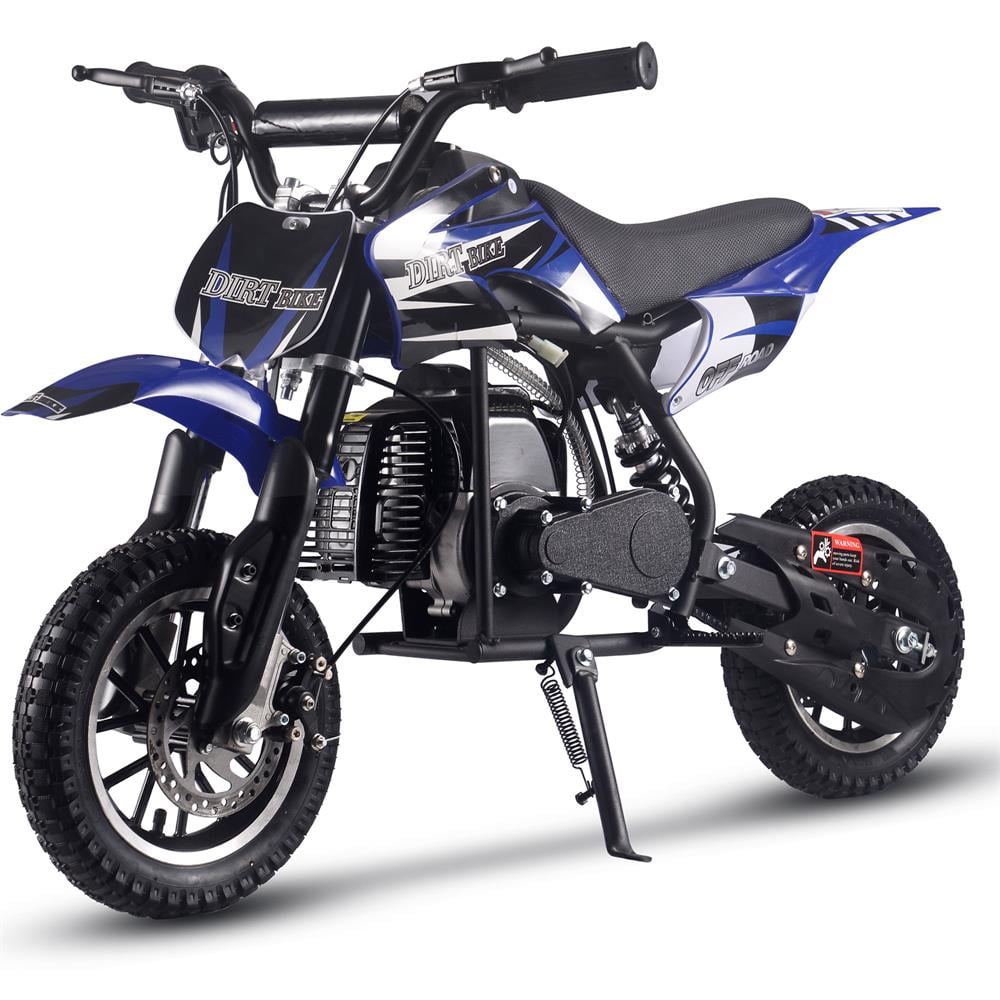 Track 7 50CC 2-Stroke Kid Dirt Bike, Off Road Gas Motorcycle, Trail Bike Up to 25Mph, EPA Approved Kids Gas Dirt Bike W/Rear Suspension, Pull Start, Front & Rear Disc Brake, Blue