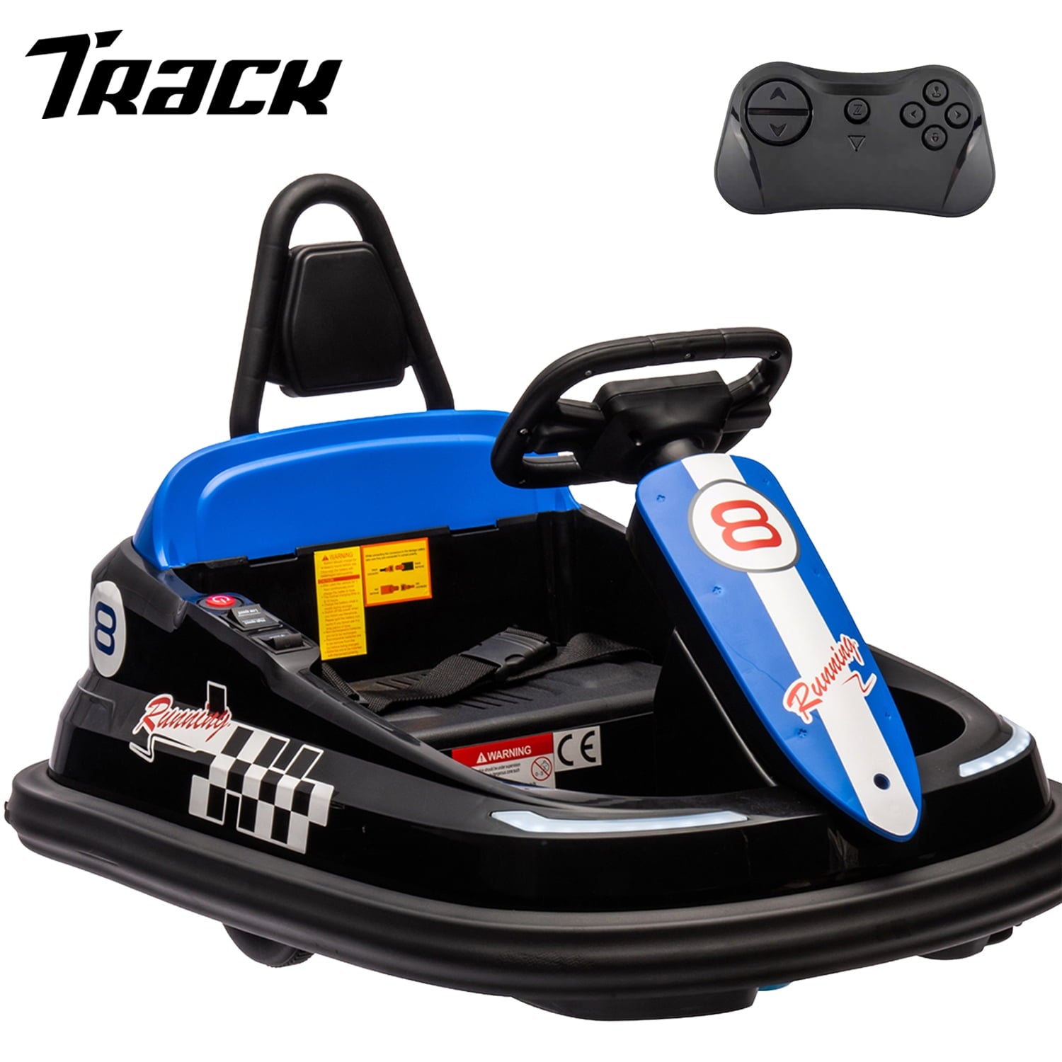Track 7 6V Kids Ride On Bumper Car, Electric Toddles Ride On Car with Remote Control, 2 Driving Modes for Kids with Three Speed Adjustable, LED Lights, Horn, Bluetooth, White
