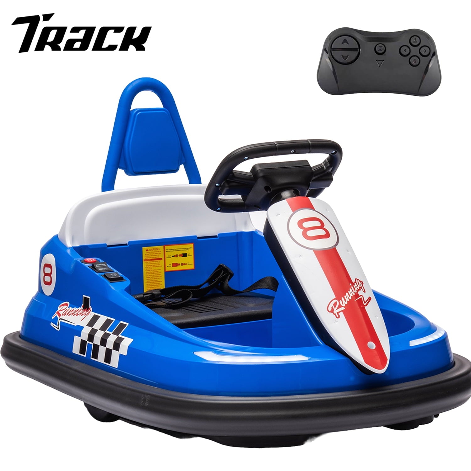 Track 7 6V Kids Ride On Bumper Car, Electric Toddles Ride On Car with Remote Control, 2 Driving Modes for Kids with Three Speed Adjustable, LED Lights, Horn, Bluetooth, White