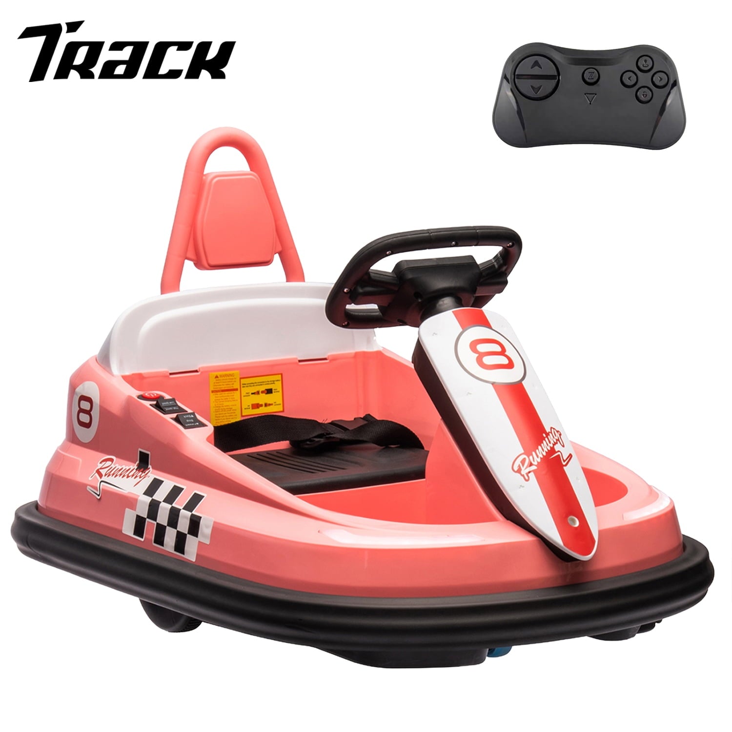 Track 7 6V Kids Ride On Bumper Car, Electric Toddles Ride On Car with Remote Control, 2 Driving Modes for Kids with Three Speed Adjustable, LED Lights, Horn, Bluetooth, White