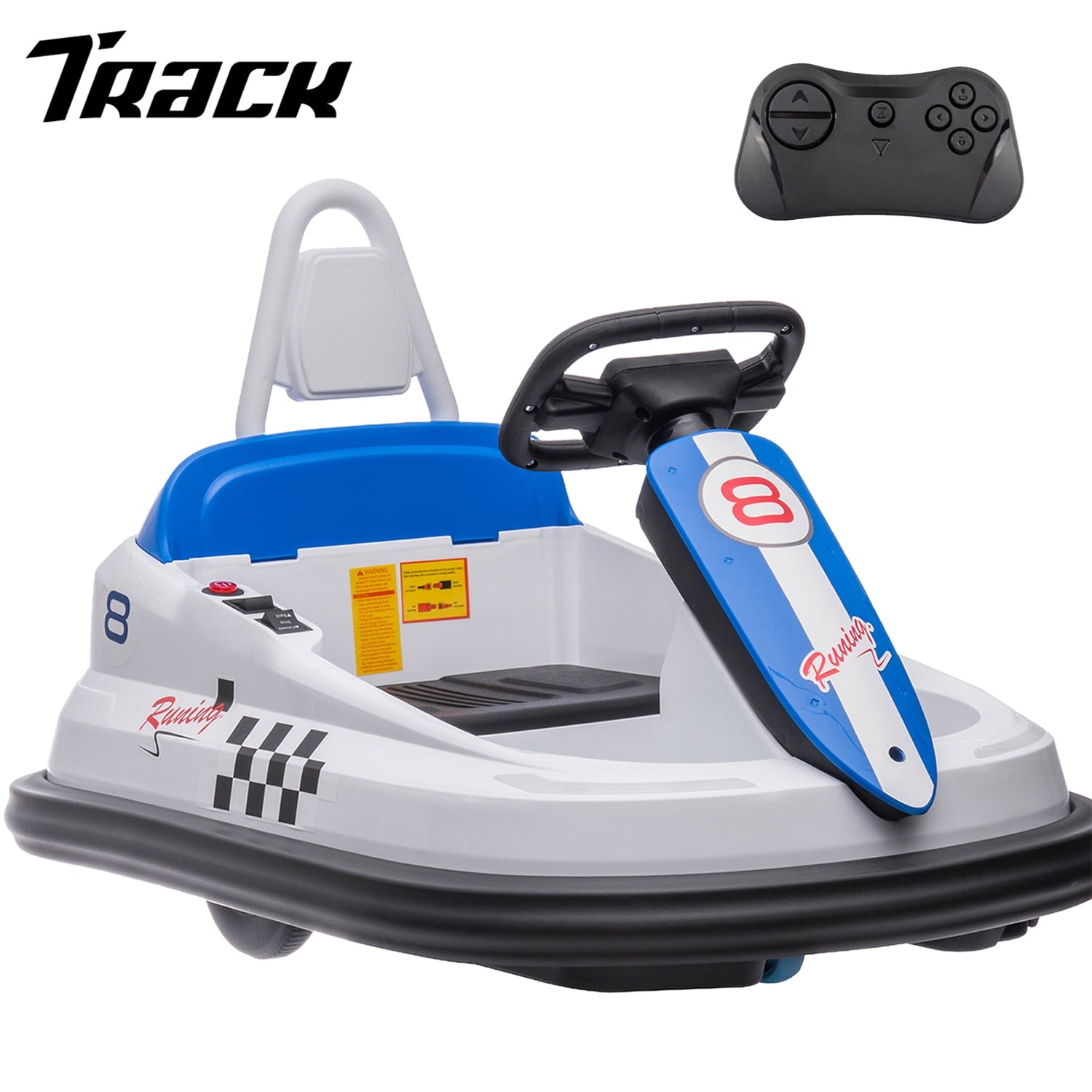 Track 7 6V Kids Ride On Bumper Car, Electric Toddles Ride On Car with Remote Control, 2 Driving Modes for Kids with Three Speed Adjustable, LED Lights, Horn, Bluetooth, White