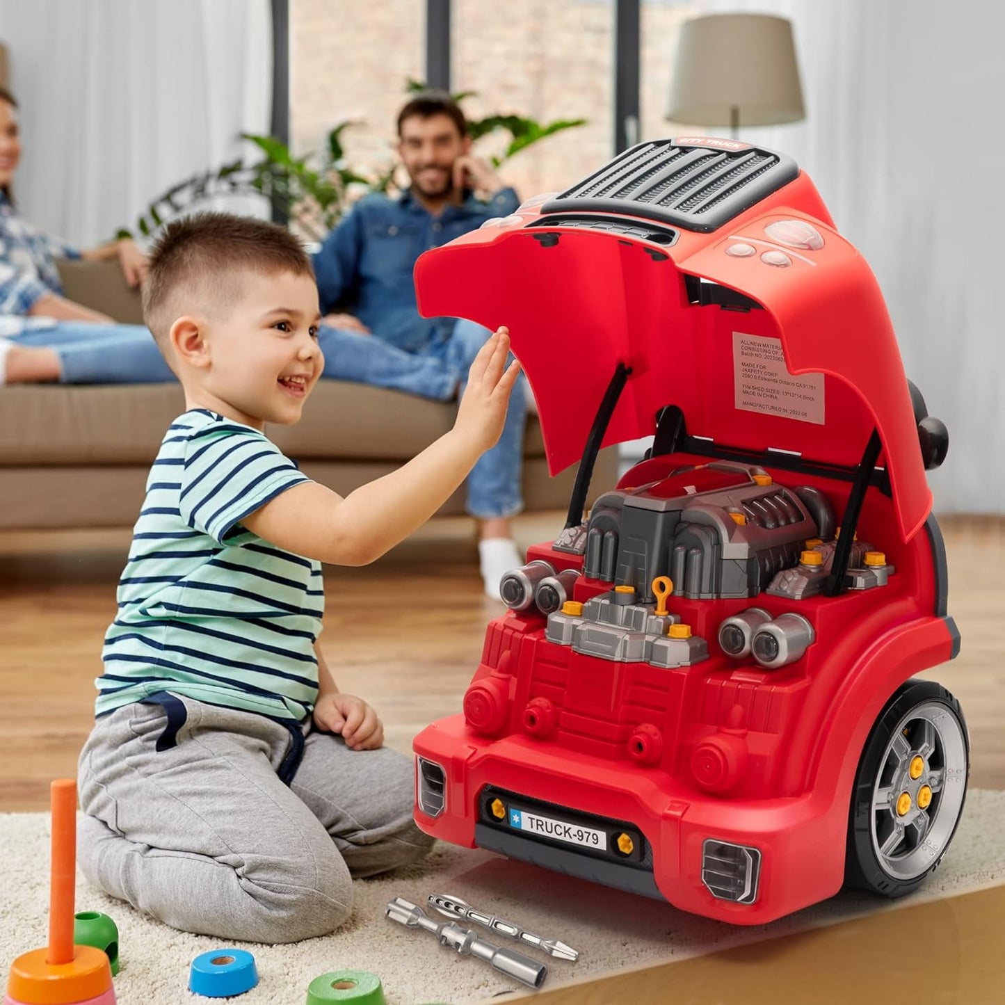 Track Seven Interactive Car Engine Toy Set, Kids Mechanic Repair Set, Build and Play with Engine Building Kit, Large Truck Toy Engine, Gifts  Boy and Girls Child, Blue